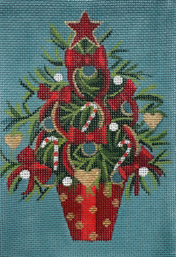 Needlepoint Handpainted Alice Peterson Red Bow Xmas Tree 4x6