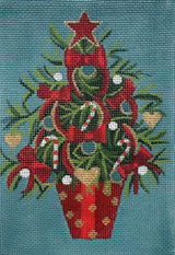 Needlepoint Handpainted Alice Peterson Red Bow Xmas Tree 4x6