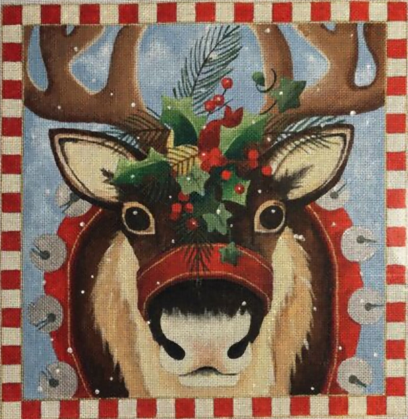 Needlepoint Handpainted Raymond Crawford Reindeer Portrait 12"