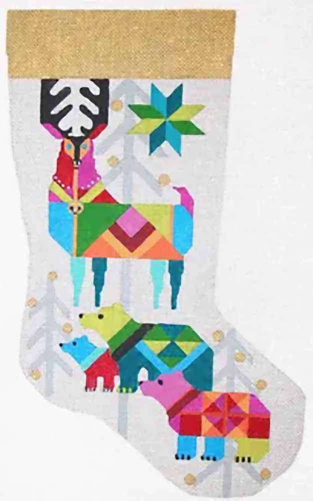 Needlepoint Handpainted Christmas Stocking Melissa Prince Reindeer 19"