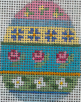 Needlepoint Handpainted Susan Roberts Rose Stripe Egg 2.5"