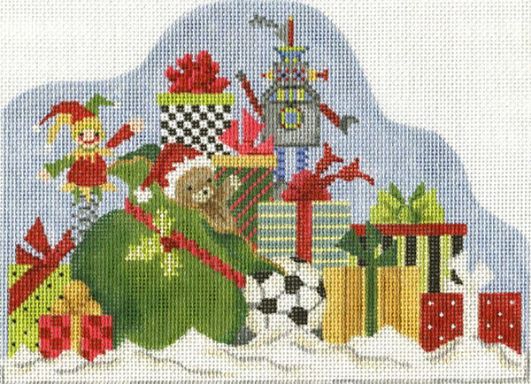 Needlepoint Handpainted Christmas Kelly Clark Sack Full o Presents 8x6