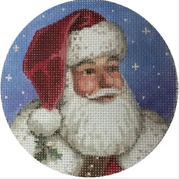 Needlepoint Handpainted Christmas Liz Goodrick Dillon Santa Face Holly 4"