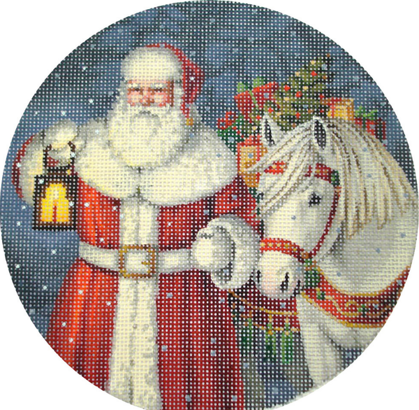 Needlepoint Handpainted Christmas Liz Goodrick Dillon Santa w/ Horse