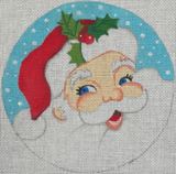 Needlepoint Handpainted Christmas Raymond Crawford Santa Round 6"