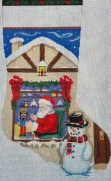 Needlepoint Handpainted Christmas Susan Roberts Stocking Santa Workshop