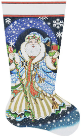 HandPainted Needlepoint Lee Christmas Stocking Santa and w/ Blue Robe 23"