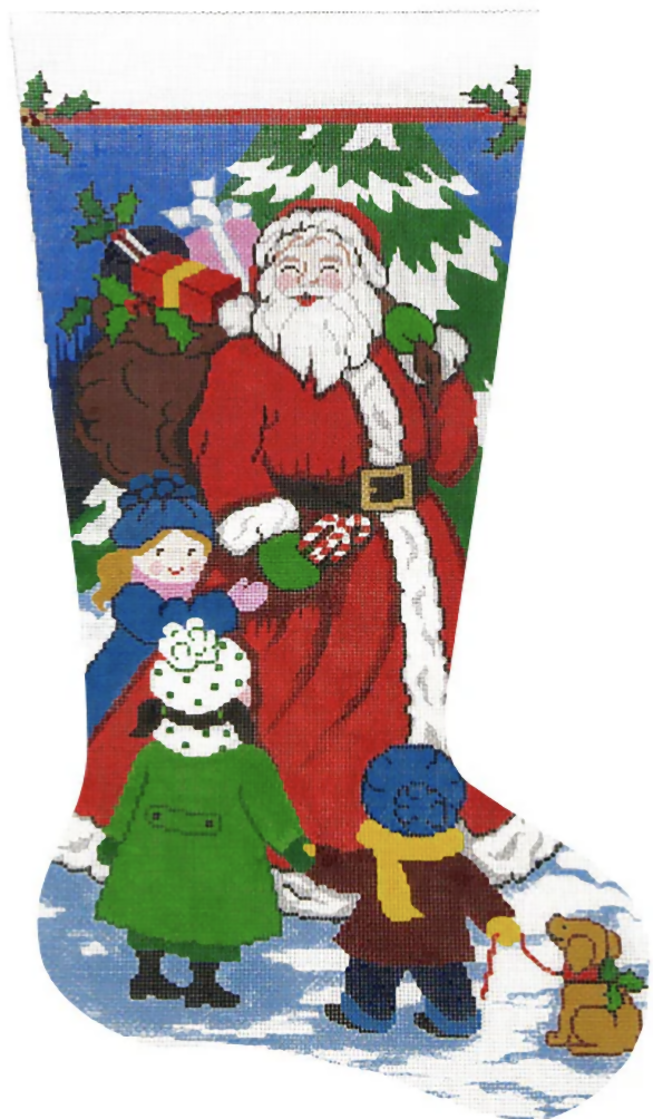 Needlepoint Handpainted Lee Christmas Stocking Santa's Got Candy 23"