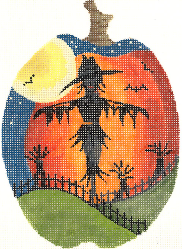 Needlepoint Handpainted Kelly Clark Scarecrow Silhouette Pumpkin