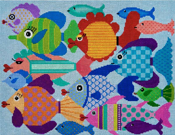 Needlepoint HandPainted JP Needlepoint School of Fish 14x11