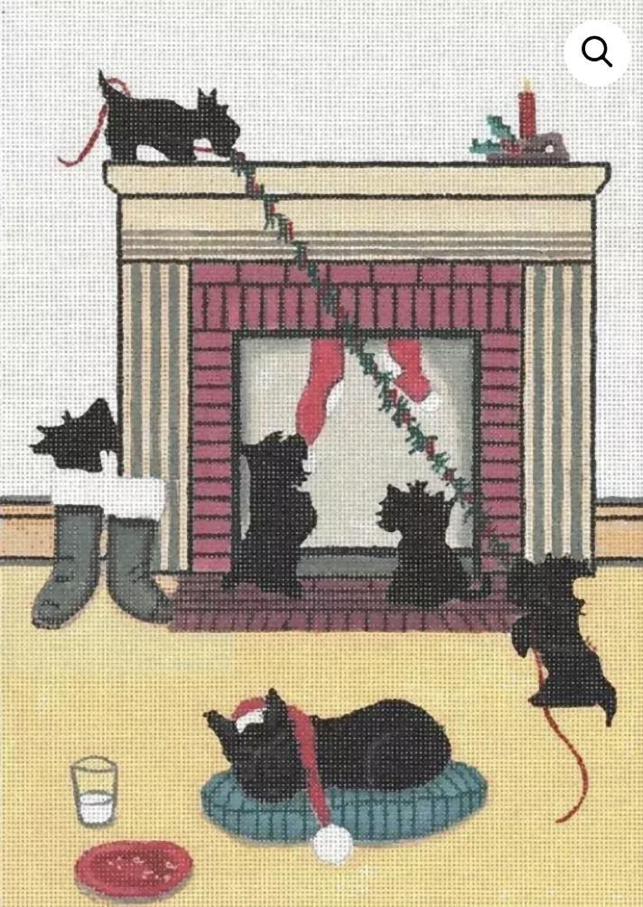 Needlepoint Handpainted Cindi Lynch Scottie Doesn't Want Santa to Leave