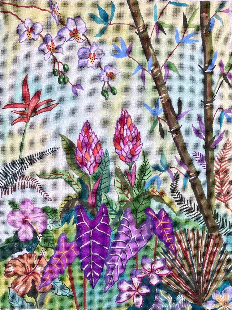 Needlepoint Handpainted Purple Palm Seaside Pleasures 12x16