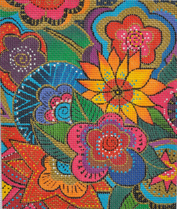Needlepoint Handpainted Danji Laurel Burch Secret Garden w/ Bead Stitch Guide