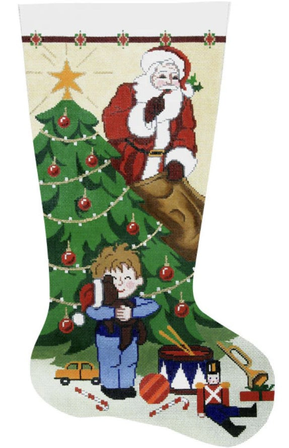 Needlepoint Handpainted Lee Christmas Stocking Shh Don't Tell Boy 23"