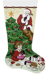 Needlepoint Handpainted Lee Christmas Stocking Shh Don't Tell Girl 23"