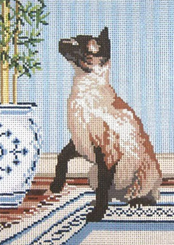 Needlepoint Handpainted Needle Crossings Siamese Cat