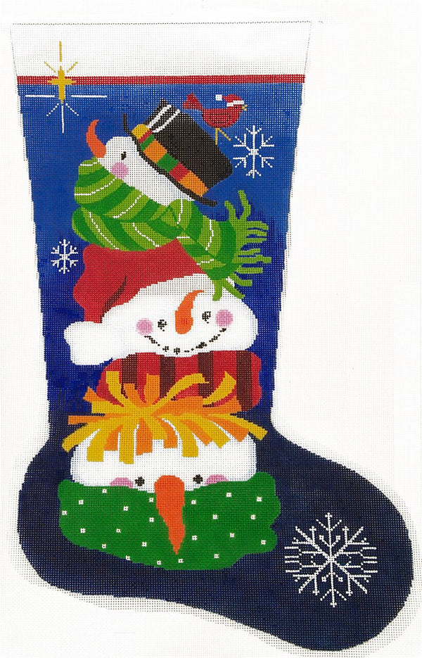 Needlepoint Handpainted Lee Christmas Stocking Snowfaces 23"