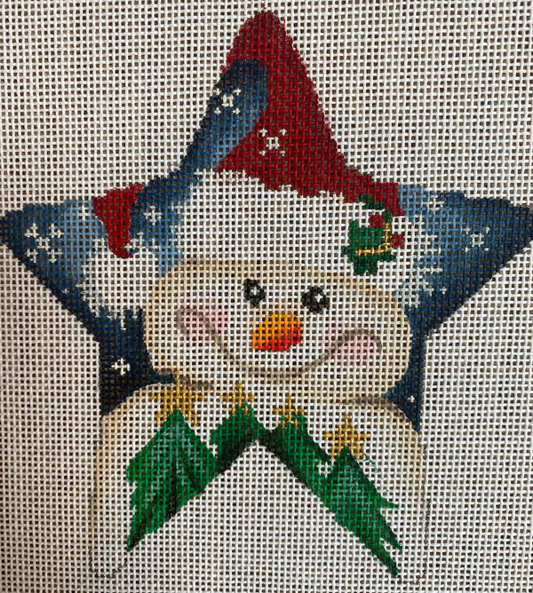 Needlepoint Handpainted Christmas Associated Talents Snowman Tree Star 5x5