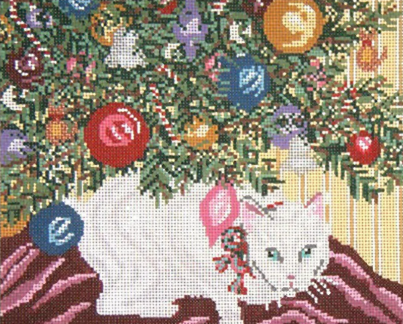 Needlepoint Handpainted Needle Crossings Snow under Christmas Tree