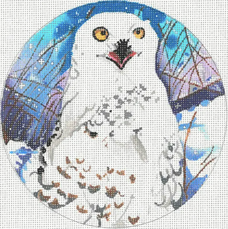 Needlepoint Handpainted Joy Juarez Snowy Owl 6"