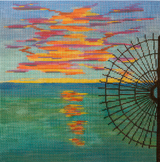 Needlepoint Handpainted Purple Palm Southernmost Sunset 8x8