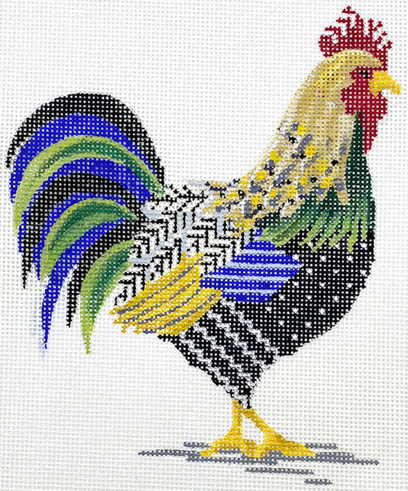 Needlepoint Handpainted Kelly Clark Speckled Rooster 5x6