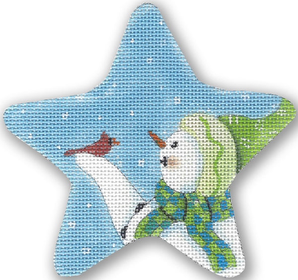 Needlepoint Handpainted CBK Christmas Snowman Cardinal 4"