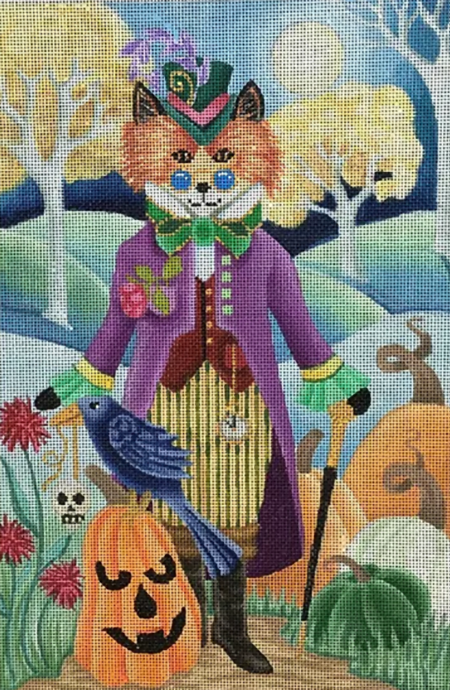 Needlepoint Handpainted Brenda Stofft Steampunk Fox 8x12