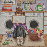 Needlepoint Handpainted Gayla Elliot Stitching Girl Laundry