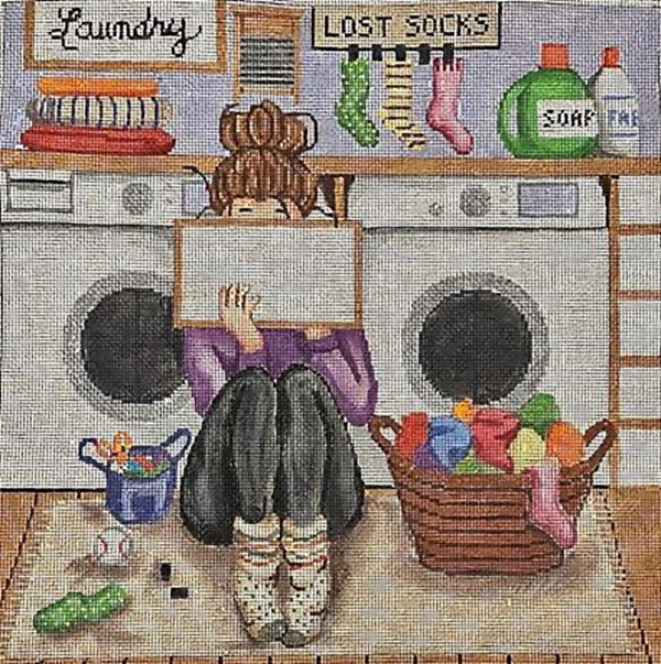 Needlepoint Handpainted Gayla Elliot Stitching Girl Laundry