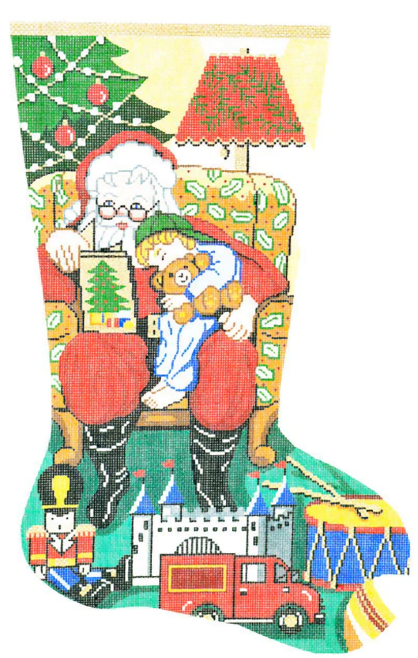 Needlepoint Handpainted Lee Christmas Stocking Story Time Boy 23"