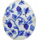 Needlepoint Handpainted Kelly Clark Strawberry Blues Egg 3x4