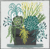 Needlepoint HandPainted Machelle Somerville Succulent Pot 10x10