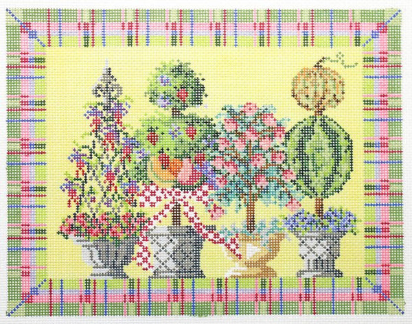 Needlepoint Handpainted Kelly Clark Summertime Topiaries + Stitch Guide