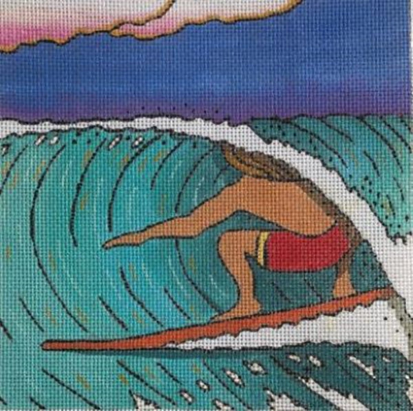 Needlepoint Handpainted Purple Palm Sunrise Tuck 8x8