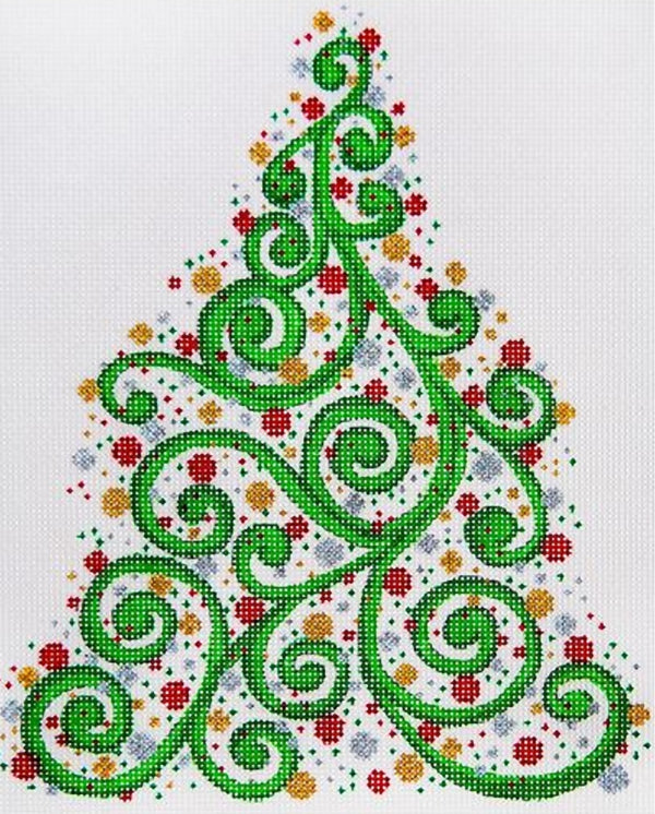 Needlepoint Handpainted Christmas JP Needlepoint Swirly Christmas Tree 11x13