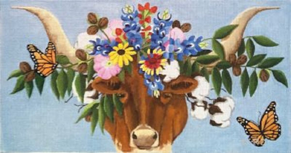 Needlepoint Handpainted Raymond Crawford Longhorn Bonnet 9x17