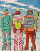 Needlepoint Handpainted Alice Peterson Skiing Three Girls in Winter 10x8
