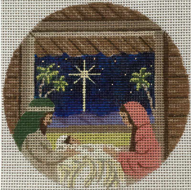 Needlepoint Handpainted Christmas Purple Palm Tis the Reason 4"