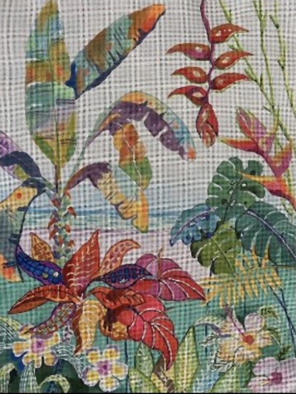 Needlepoint Handpainted Purple Palm Tropical Delight 12x16