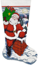 Needlepoint HandPainted Lee Christmas Stocking Up on Rooftop 23"