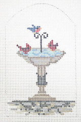 Needlepoint Handpainted Kelly Clark Village Bird Bath w/ Stitch Guide