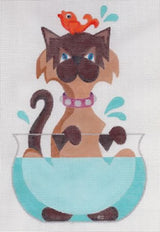 Needlepoint Handpainted Raymond Crawford Wet Cat 7x11