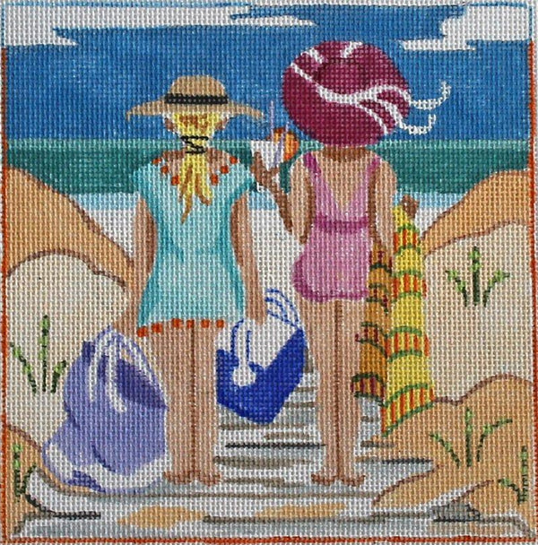 Needlepoint Handpainted Julie Mar Beach Girls Wheres Our Spot 6x6