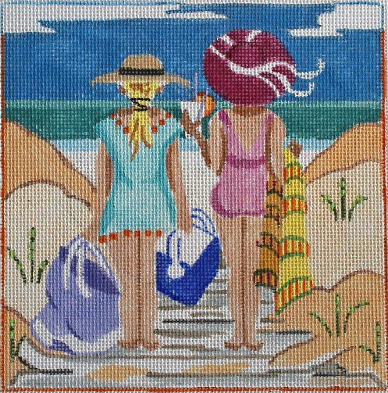 Needlepoint Handpainted PLD Designs Beach Girls Wheres Our Spot 6x6
