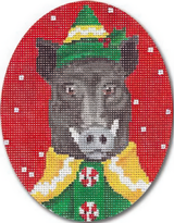 Needlepoint Handpainted Christmas CBK Wild Boar 4x5