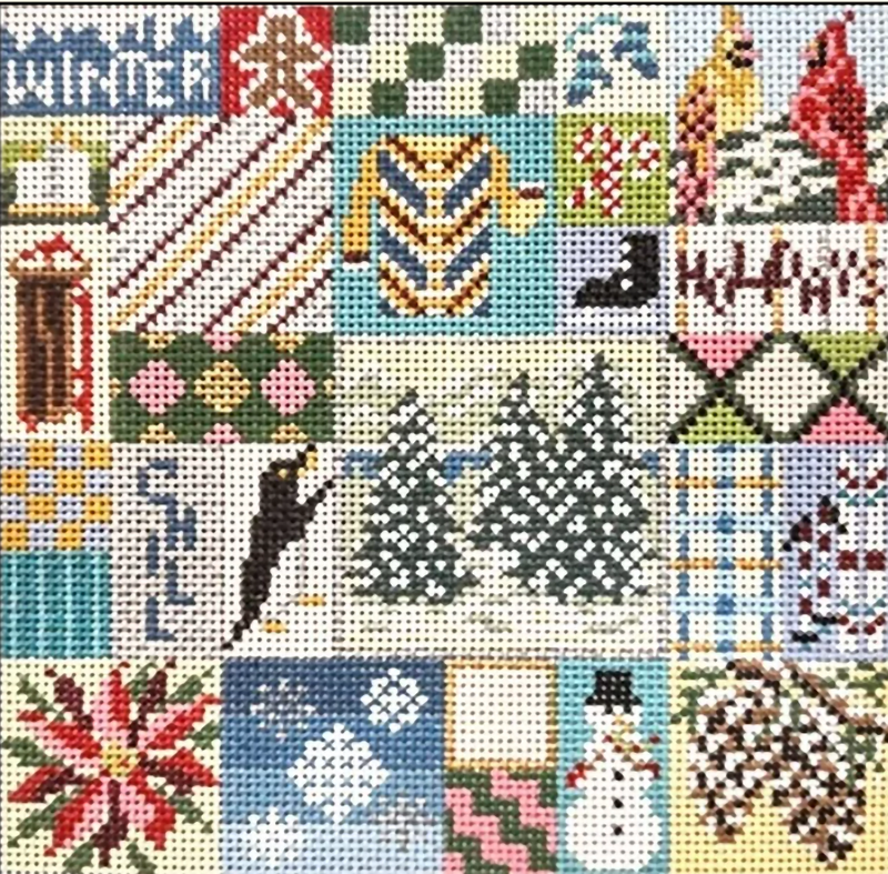 Needlepoint Handpainted Christmas Needle Crossings Winter Quilt 7"