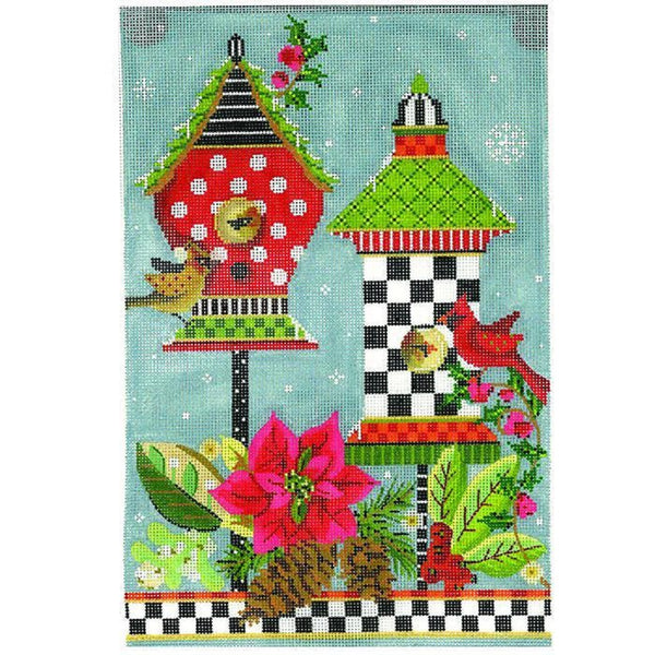 Needlepoint Handpainted Kelly Clark Winter Birdhouse + SG + Kits