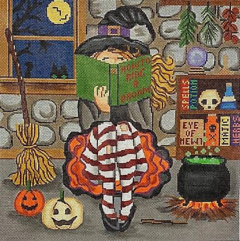 Needlepoint Handpainted Gayla Elliot Witch Girl 10x10