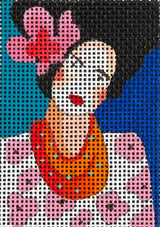 Needlepoint Handpainted Colors of Praise Luggage Insert Woman with Flower 3x2